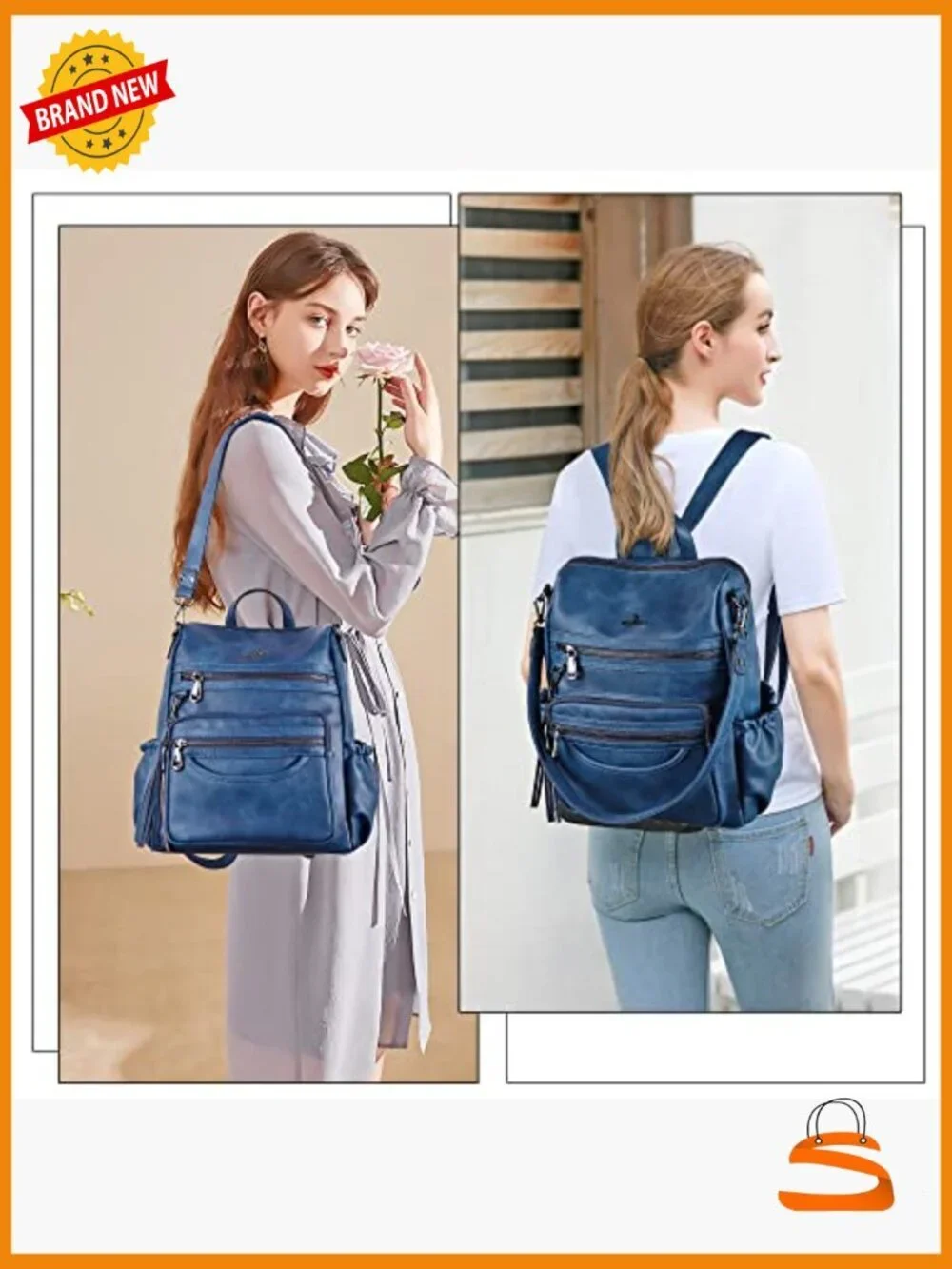 PU Leather Backpack Purse - Vegan Leather Daypack with USB Cable Hole,